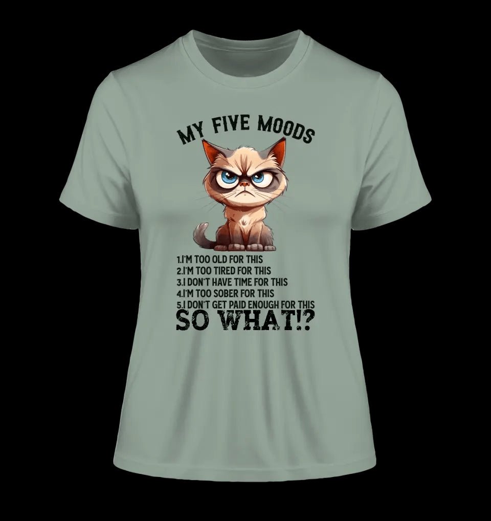 5 MOODS • Katze • Ladies Premium T-Shirt XS-2XL aus Bio-Baumwolle für Damen • Exklusivdesign • personalisiert