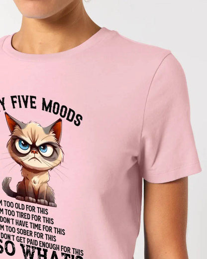 5 MOODS • Katze • Ladies Premium T-Shirt XS-2XL aus Bio-Baumwolle für Damen • Exklusivdesign • personalisiert