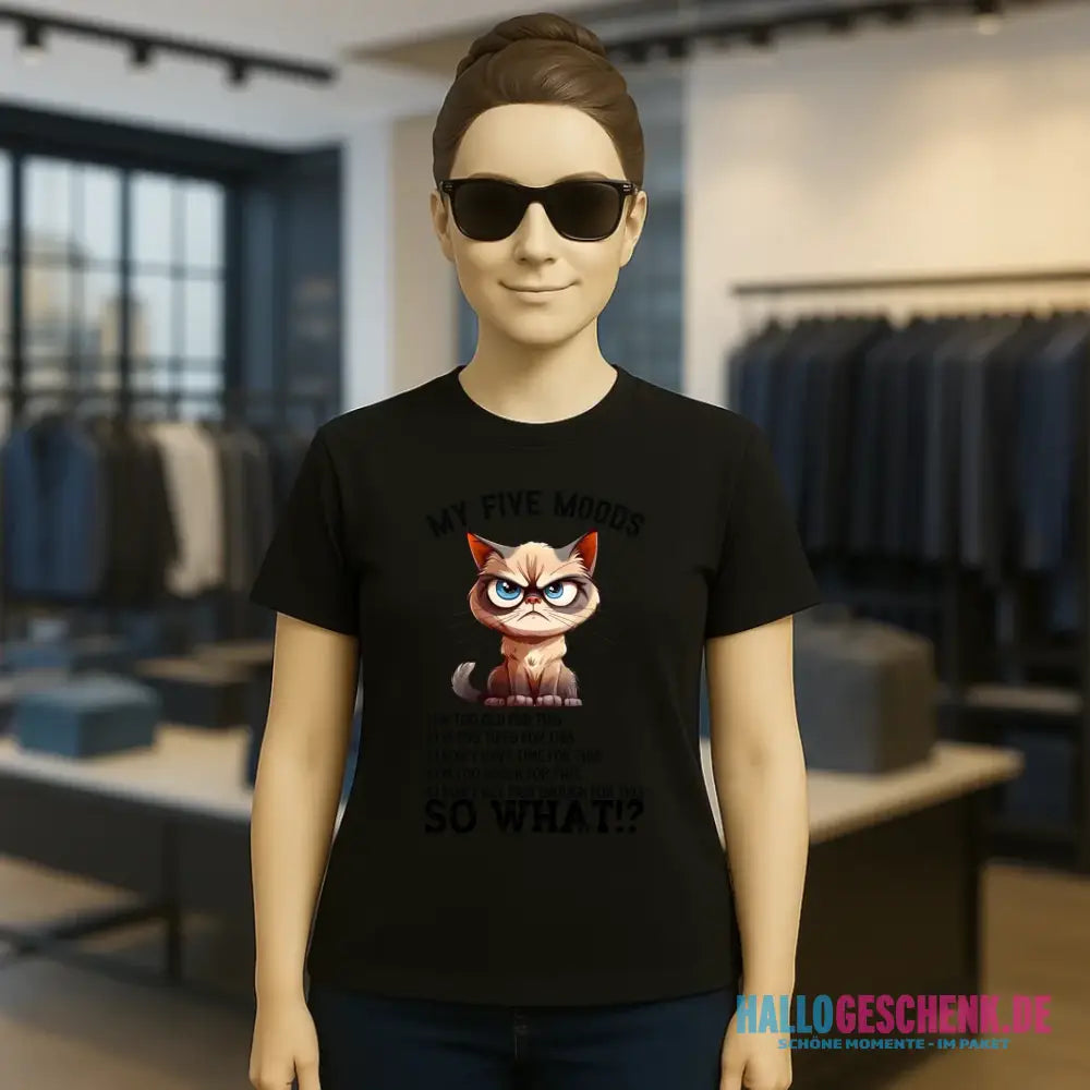 5 MOODS • Katze • Ladies Premium T-Shirt XS-2XL aus Bio-Baumwolle für Damen • Exklusivdesign • personalisiert