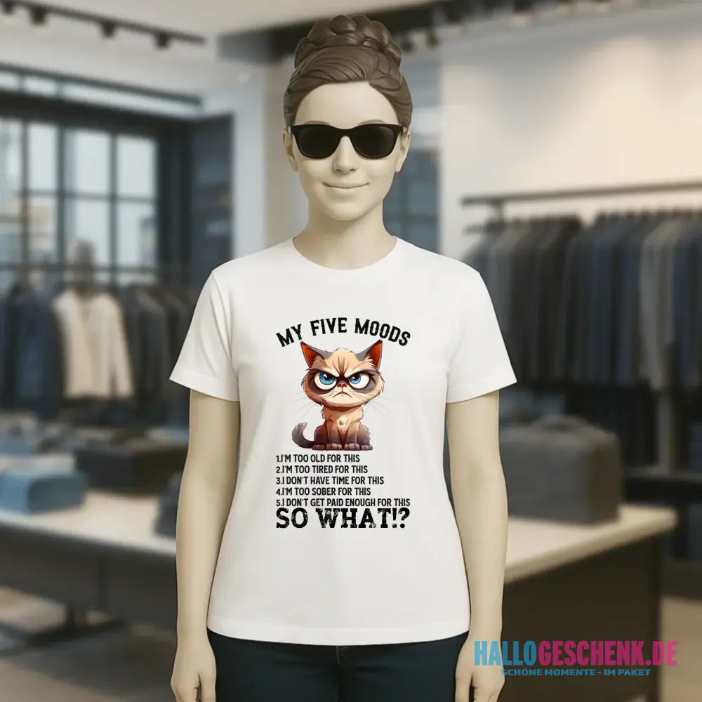 5 MOODS • Katze • Ladies Premium T-Shirt XS-2XL aus Bio-Baumwolle für Damen • Exklusivdesign • personalisiert