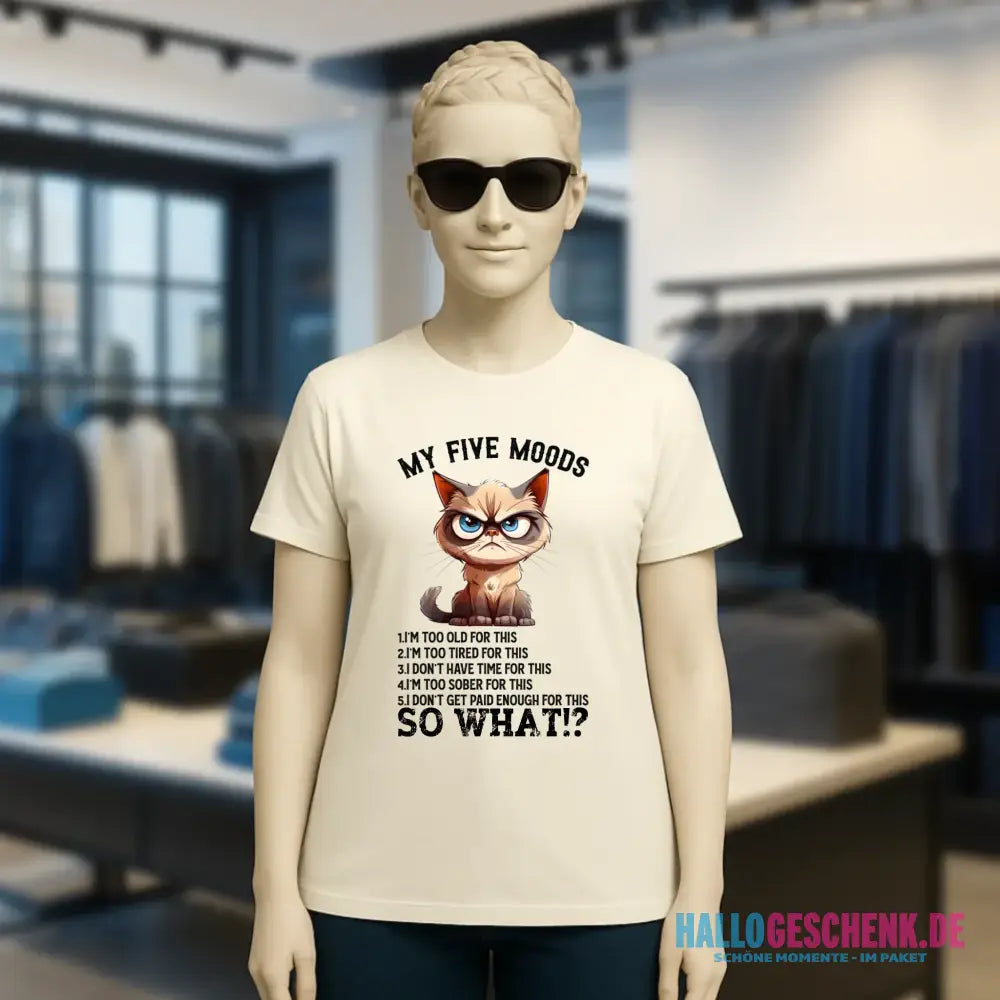 5 MOODS • Katze • Ladies Premium T-Shirt XS-2XL aus Bio-Baumwolle für Damen • Exklusivdesign • personalisiert