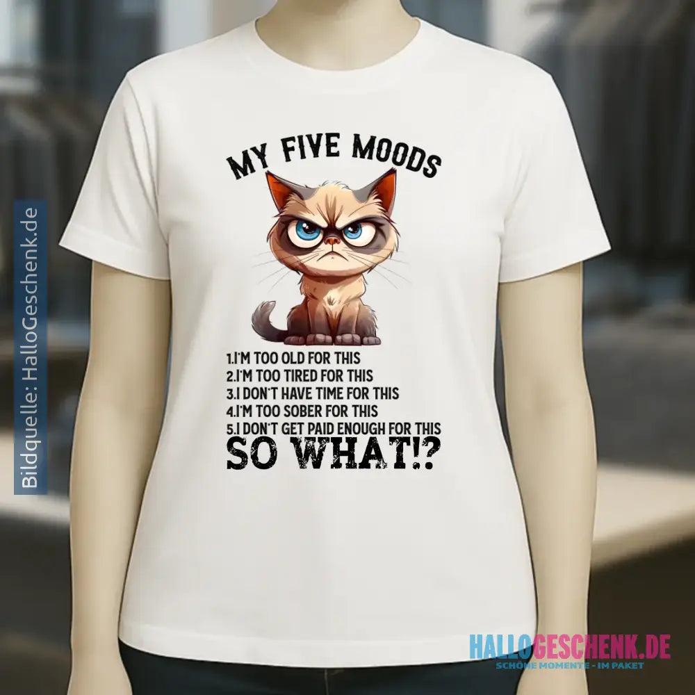 5 MOODS • Katze • Ladies Premium T-Shirt XS-2XL aus Bio-Baumwolle für Damen • Exklusivdesign • personalisiert