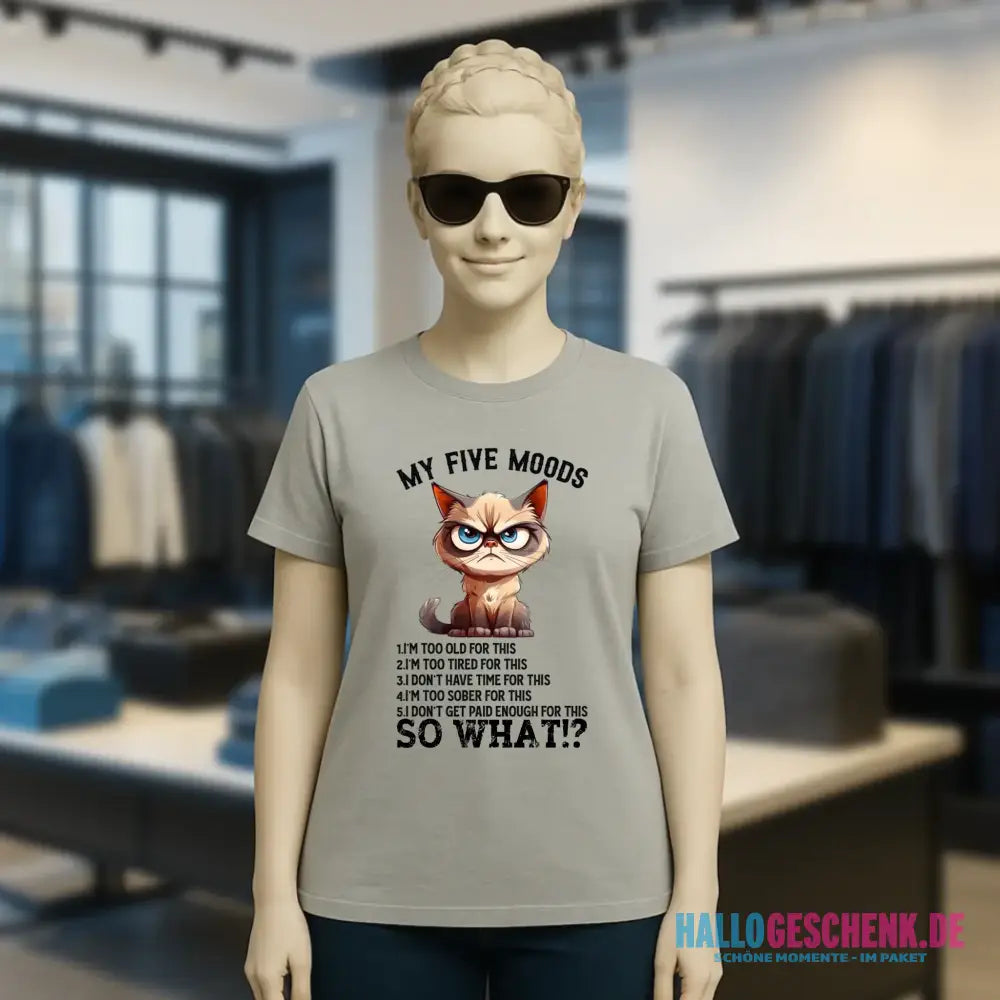 5 MOODS • Katze • Ladies Premium T-Shirt XS-2XL aus Bio-Baumwolle für Damen • Exklusivdesign • personalisiert