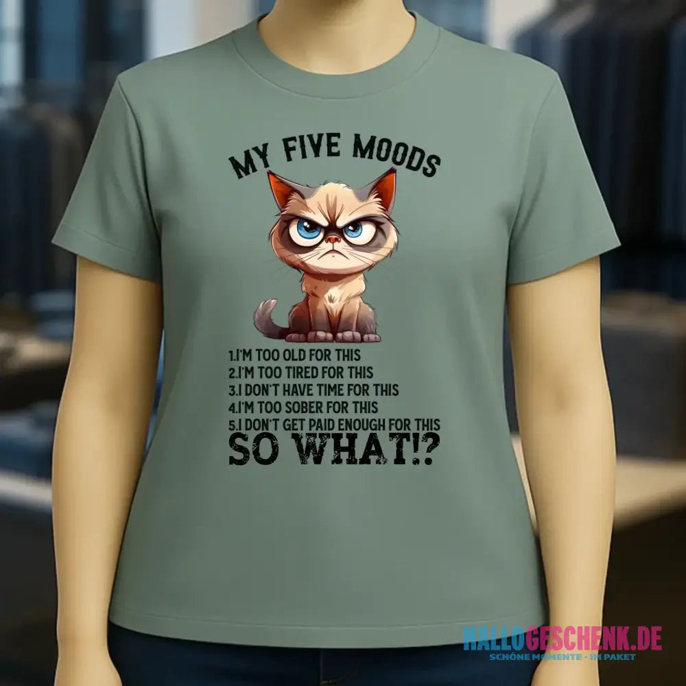 5 MOODS • Katze • Ladies Premium T-Shirt XS-2XL aus Bio-Baumwolle für Damen • Exklusivdesign • personalisiert
