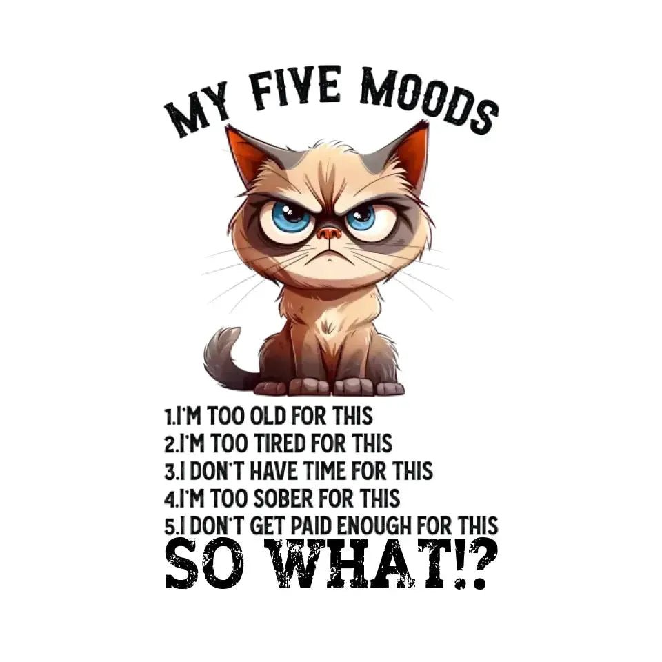 5 MOODS • Katze • STICKER 20x20 cm (Aufkleber) • personalisiert von HalloGeschenk.de