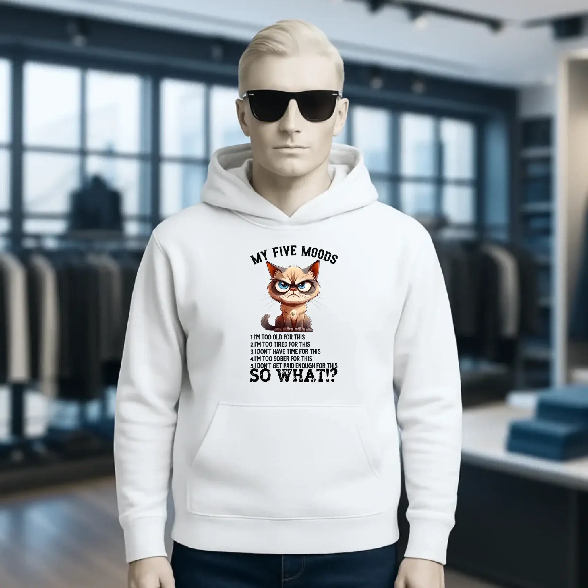 5 MOODS • Katze • Unisex Premium Hoodie XS-5XL aus Bio-Baumwolle für Damen & Herren • Exklusivdesign • personalisiert