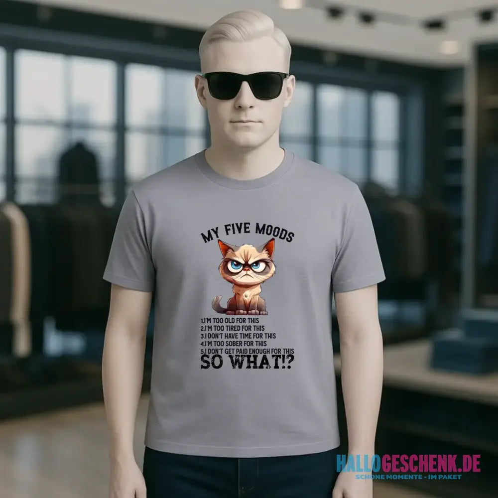 5 MOODS • Katze • Unisex Premium T-Shirt XS-5XL aus Bio-Baumwolle für Damen & Herren • Exklusivdesign • personalisiert