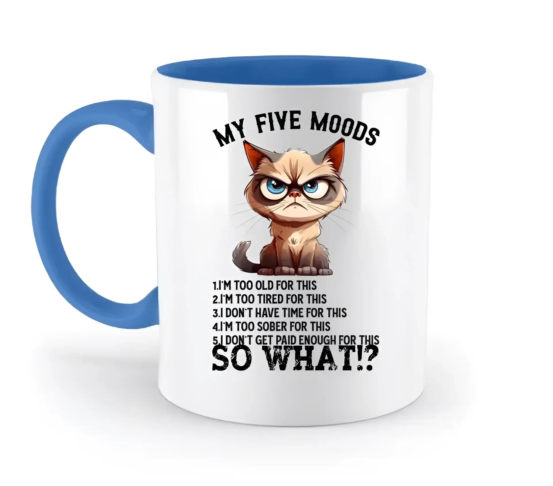 5 MOODS • Katze • zweifarbige Tasse • Exklusivdesign • personalisiert