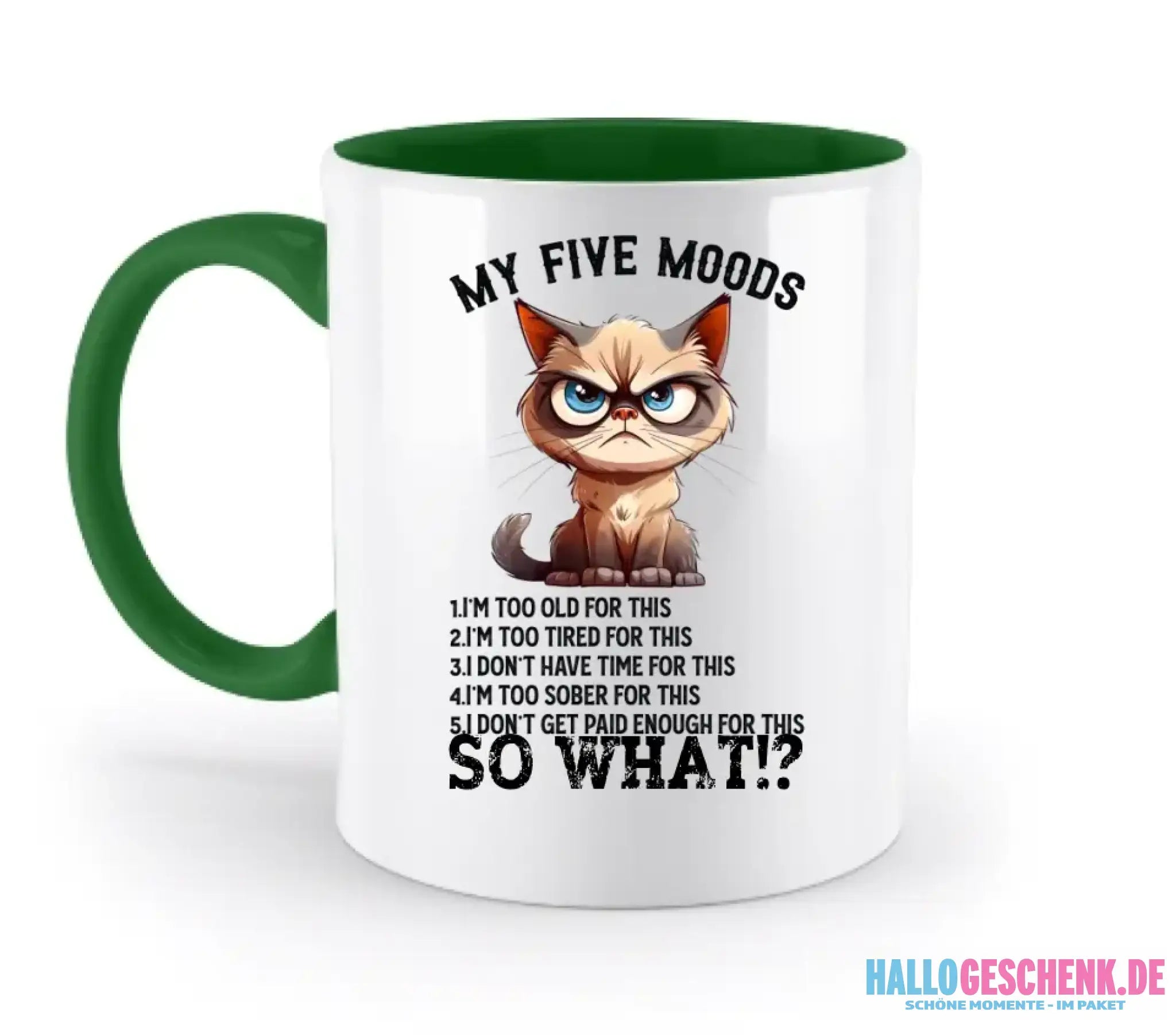 5 MOODS • Katze • zweifarbige Tasse • Exklusivdesign • personalisiert