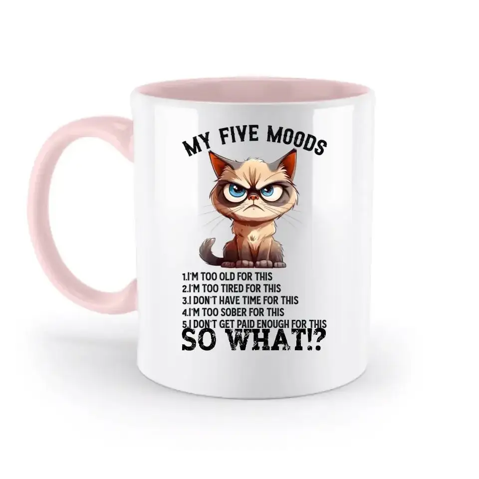 5 MOODS • Katze • zweifarbige Tasse • Exklusivdesign • personalisiert