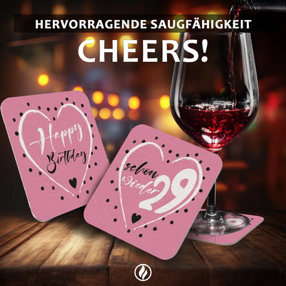 50 Bierdeckel Geburtstag Schon wieder 29 Herz Pink