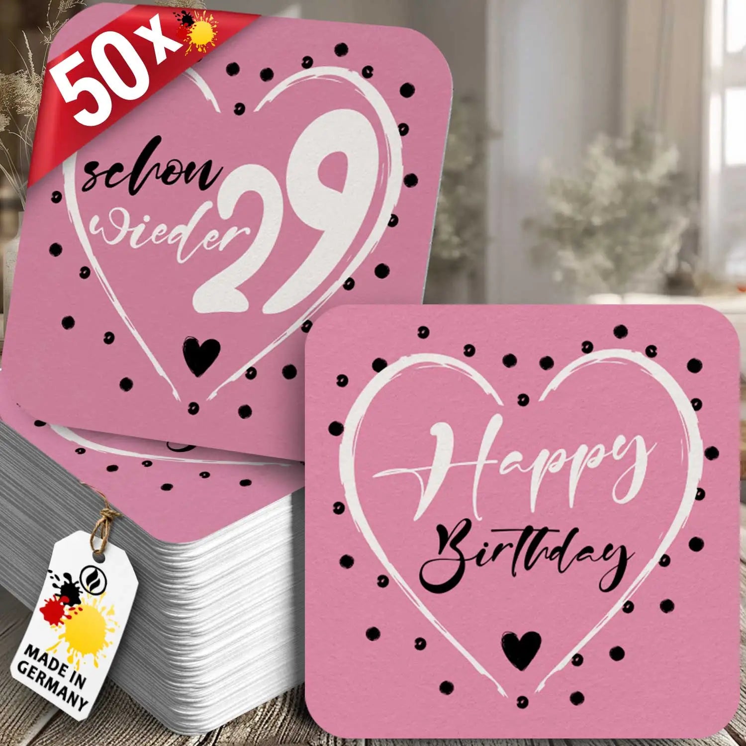 50 Bierdeckel Geburtstag Schon wieder 29 Herz Pink