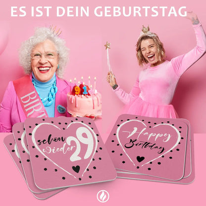 50 Bierdeckel Geburtstag Schon wieder 29 Herz Pink