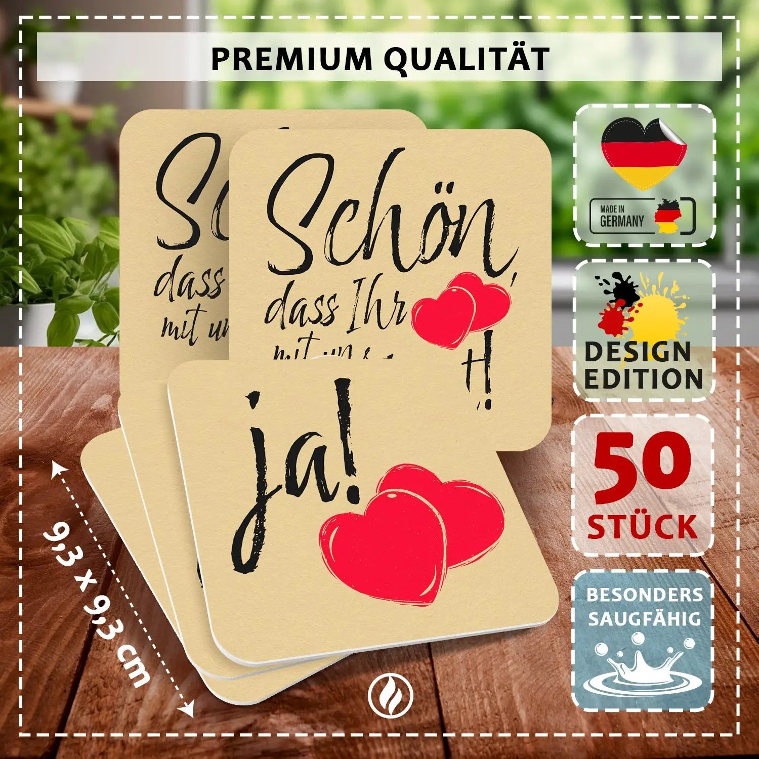50 Bierdeckel Hochzeit Schön dass du da bist - Romantische Tischdeko Untersetzer