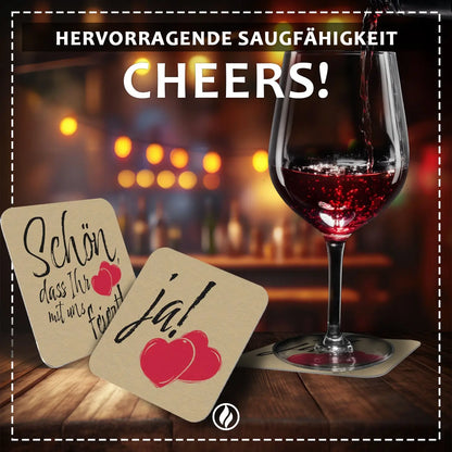 50 Bierdeckel Hochzeit Schön dass du da bist - Romantische Tischdeko Untersetzer