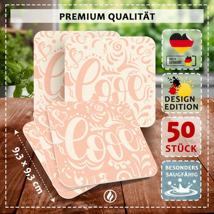 50 Bierdeckel Love Hochzeit Pastellrosa