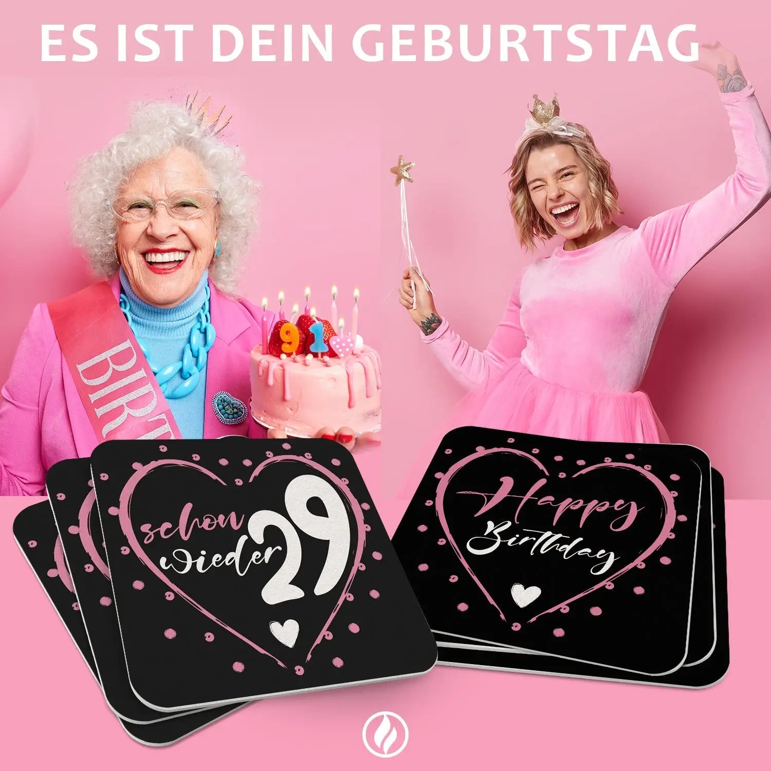 50 lustige Bierdeckel Geburtstag schwarz pink Schon wieder 29 Party Deko Untersetzer