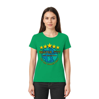 Grünes kurzarmshirt mit gelben sternen, erde grafik und text bester auf der ganzen welt aus der statement-collection
