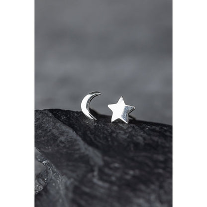 Mond Stern Mini Ohrstecker - 925 Sterling Silber Minimalist Himmelsobjekte Ohrringe - OHR925-61