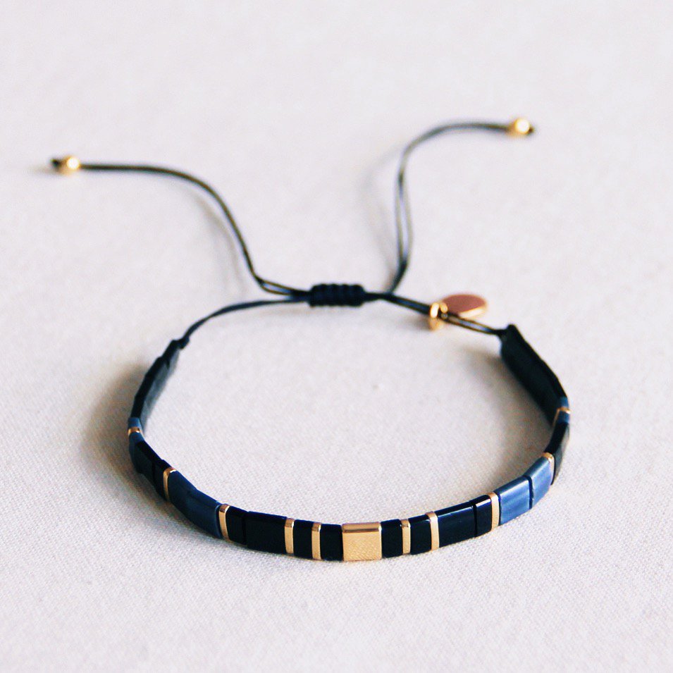 Tilabead-Armband Anthrazit/Schwarz/Gold