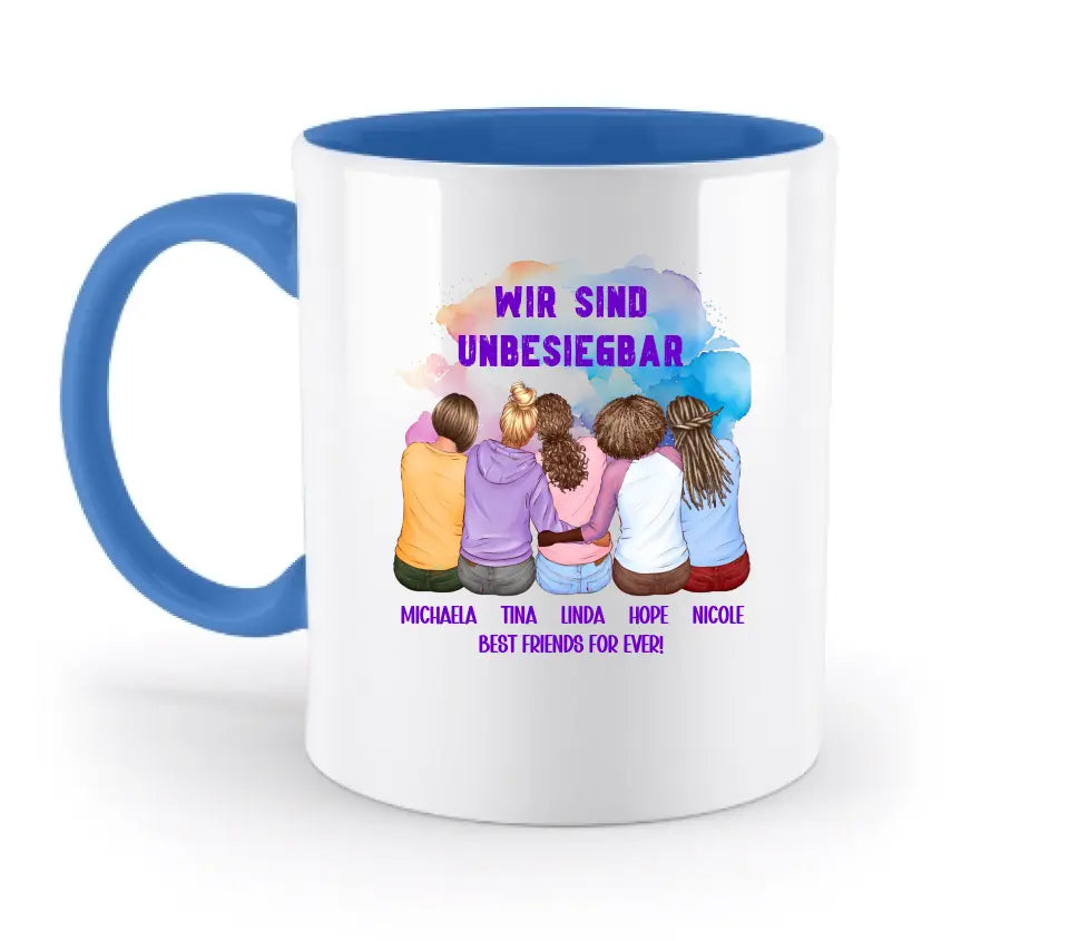 5in1: Gestalte 2-5 Freundinnen personalisierbar - zweifarbige Tasse