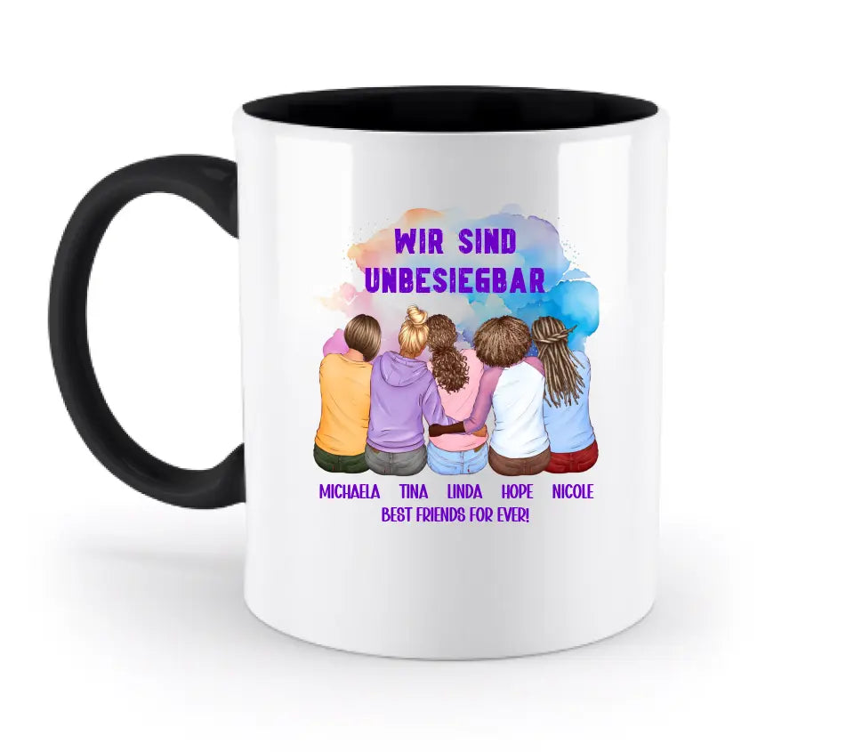 5in1: Gestalte 2-5 Freundinnen personalisierbar - zweifarbige Tasse