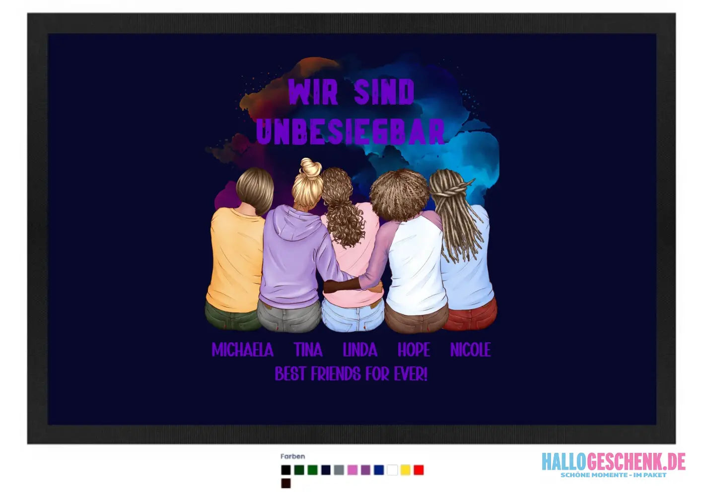 5in1: Gestalte 2-5 Freundinnen - Fußmatte mit Gummirand 60x40 cm in 12 Farben