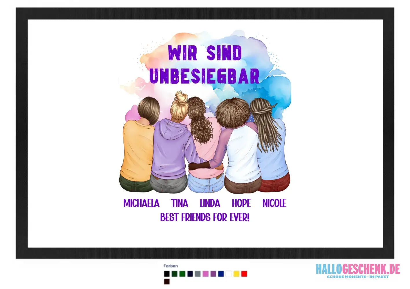 5in1: Gestalte 2-5 Freundinnen - Fußmatte mit Gummirand 60x40 cm in 12 Farben