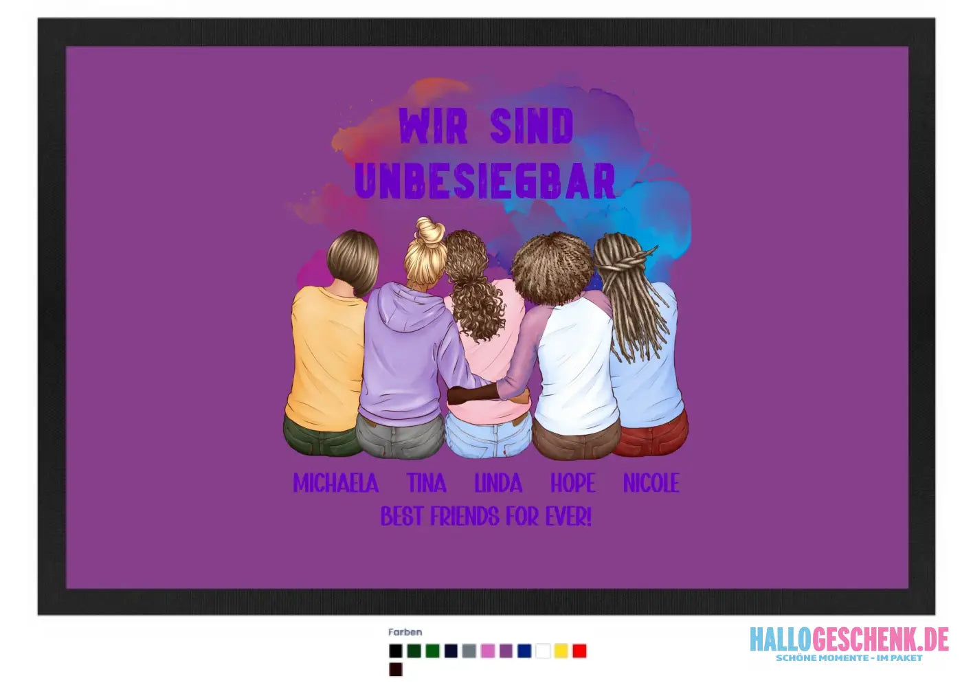 5in1: Gestalte 2-5 Freundinnen - Fußmatte mit Gummirand 60x40 cm in 12 Farben