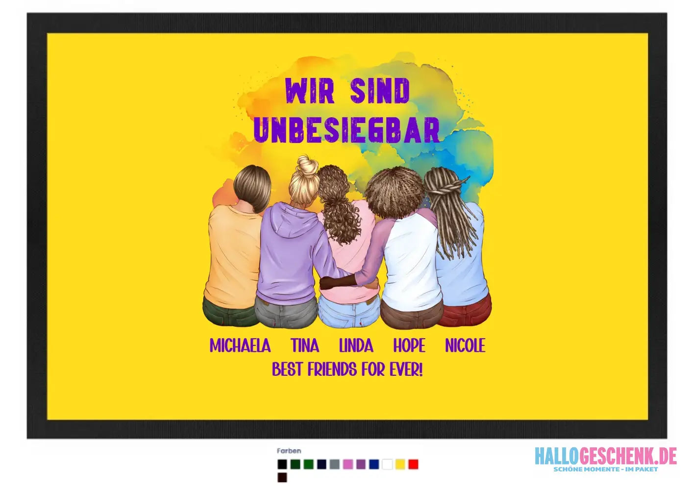 5in1: Gestalte 2-5 Freundinnen - Fußmatte mit Gummirand 60x40 cm in 12 Farben
