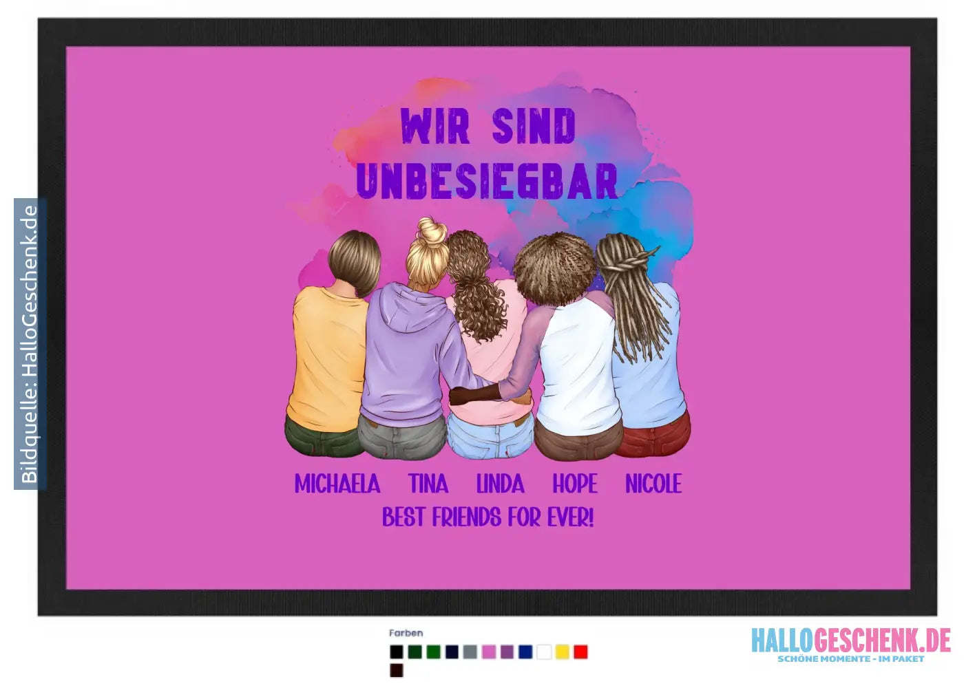 5in1: Gestalte 2-5 Freundinnen - Fußmatte mit Gummirand 60x40 cm in 12 Farben
