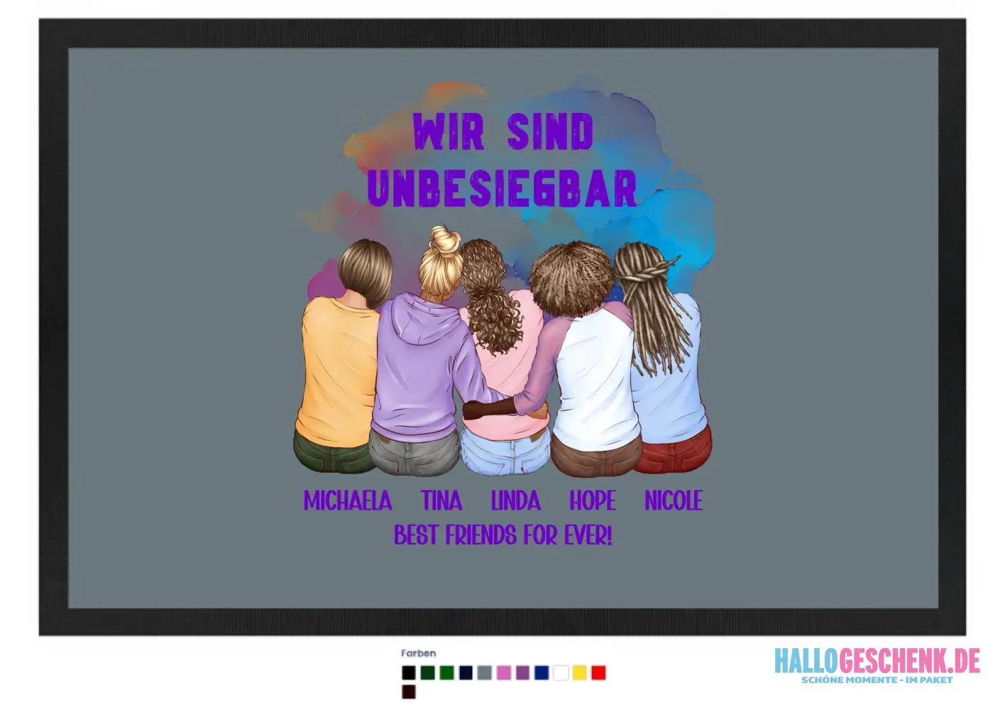 5in1: Gestalte 2-5 Freundinnen - Fußmatte mit Gummirand 60x40 cm in 12 Farben