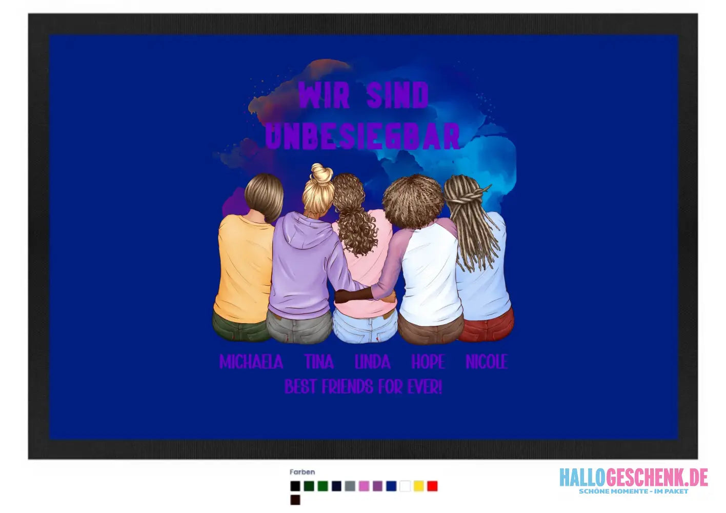 5in1: Gestalte 2-5 Freundinnen - Fußmatte mit Gummirand 60x40 cm in 12 Farben