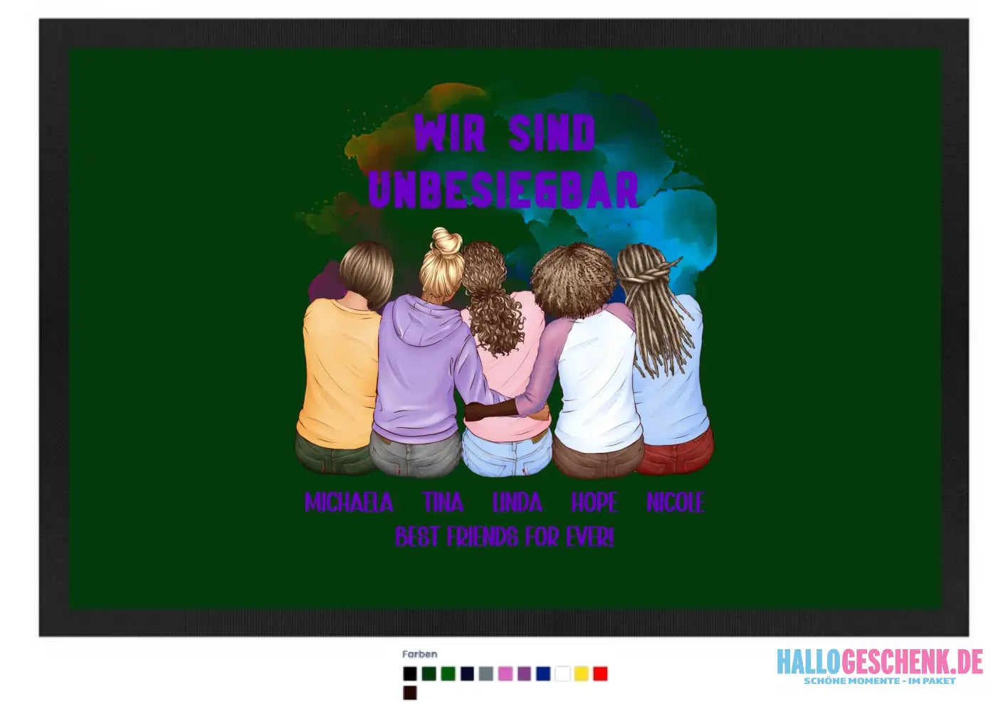 5in1: Gestalte 2-5 Freundinnen - Fußmatte mit Gummirand 60x40 cm in 12 Farben