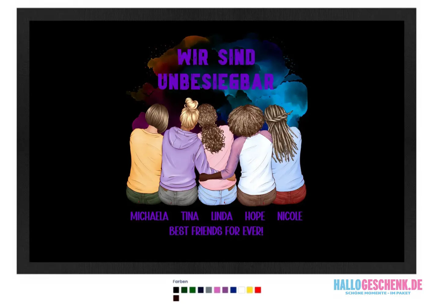 5in1: Gestalte 2-5 Freundinnen - Fußmatte mit Gummirand 60x40 cm in 12 Farben