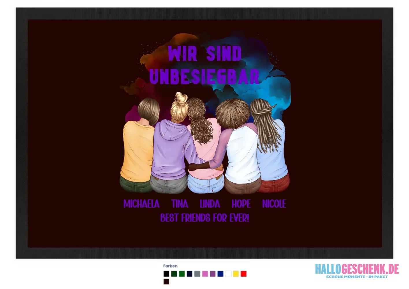5in1: Gestalte 2-5 Freundinnen - Fußmatte mit Gummirand 60x40 cm in 12 Farben