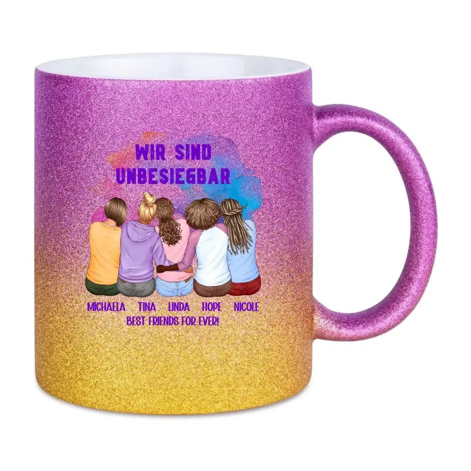 5in1: Gestalte 2 - 5 Freundinnen - Glitzertasse mit Farbverlauf von HalloGeschenk.de