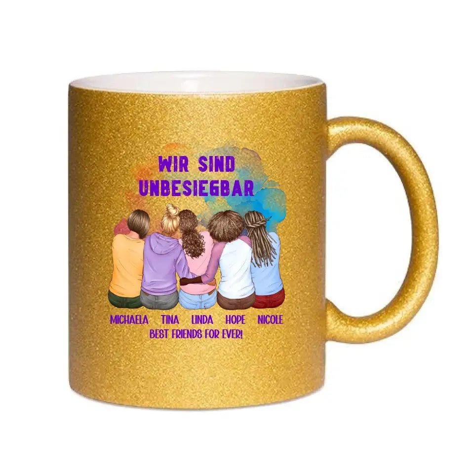 5in1: Gestalte 2 - 5 Freundinnen - Glitzertasse ohne Farbverlauf von HalloGeschenk.de