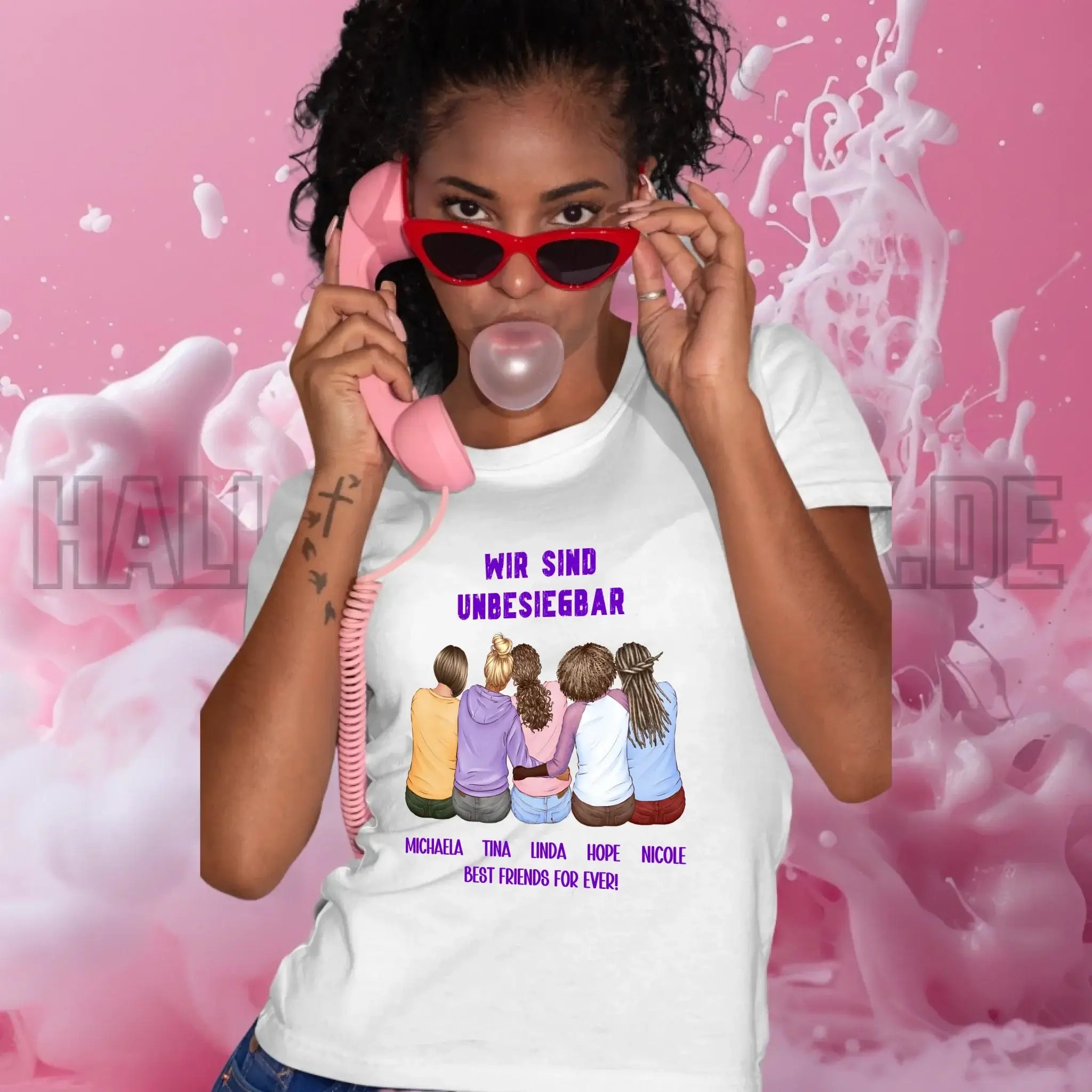5in1: Gestalte 2-5 Freundinnen - Ladies Premium T-Shirt XS-2XL aus Bio-Baumwolle für Damen