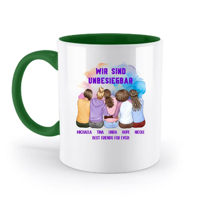 5in1: Gestalte 2-5 Freundinnen personalisierbar - zweifarbige Tasse