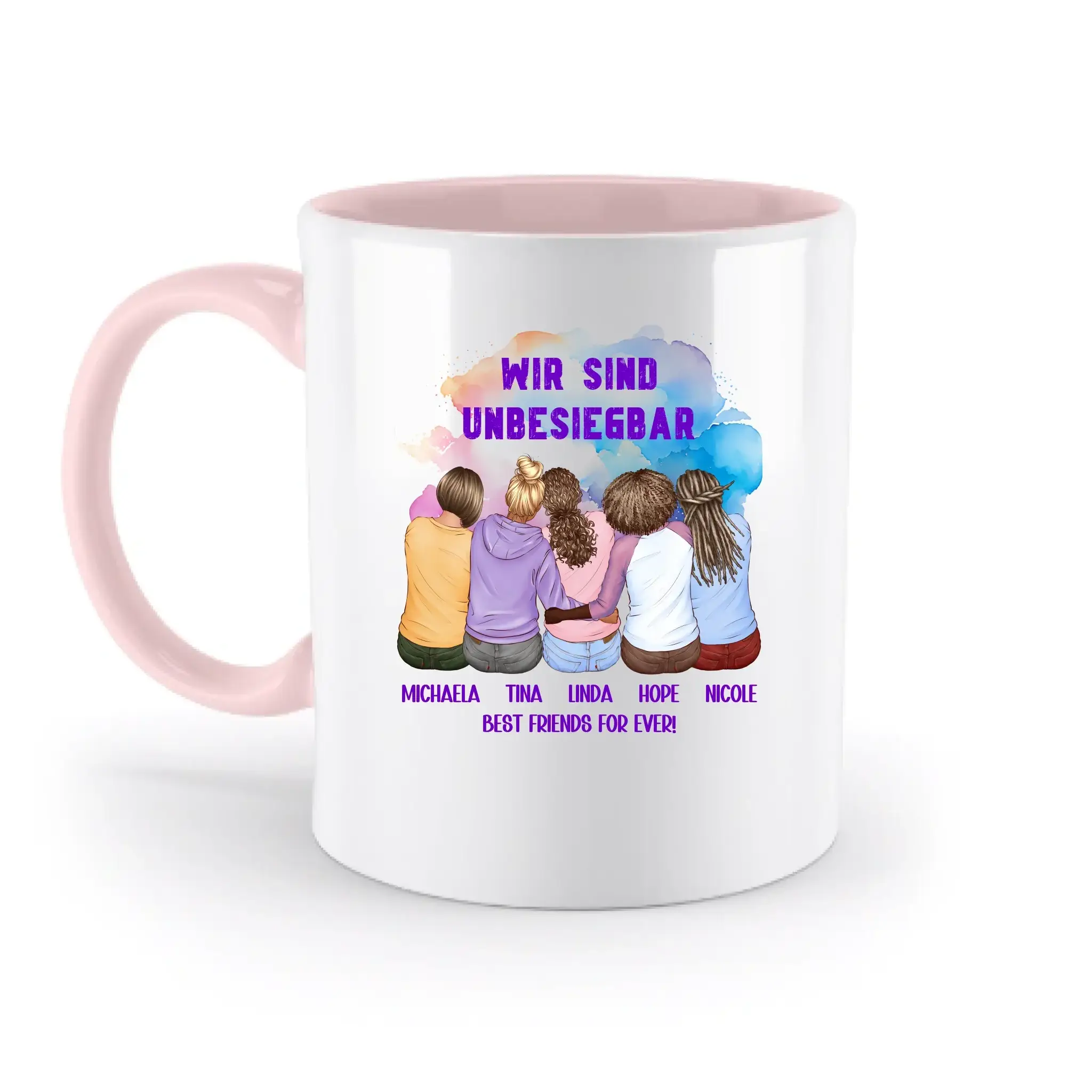 5in1: Gestalte 2-5 Freundinnen personalisierbar - zweifarbige Tasse