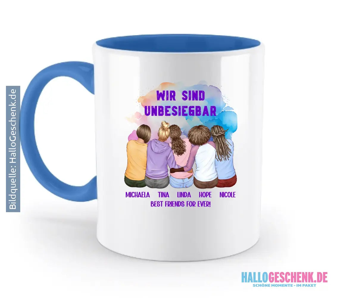 5in1: Gestalte 2-5 Freundinnen personalisierbar - zweifarbige Tasse