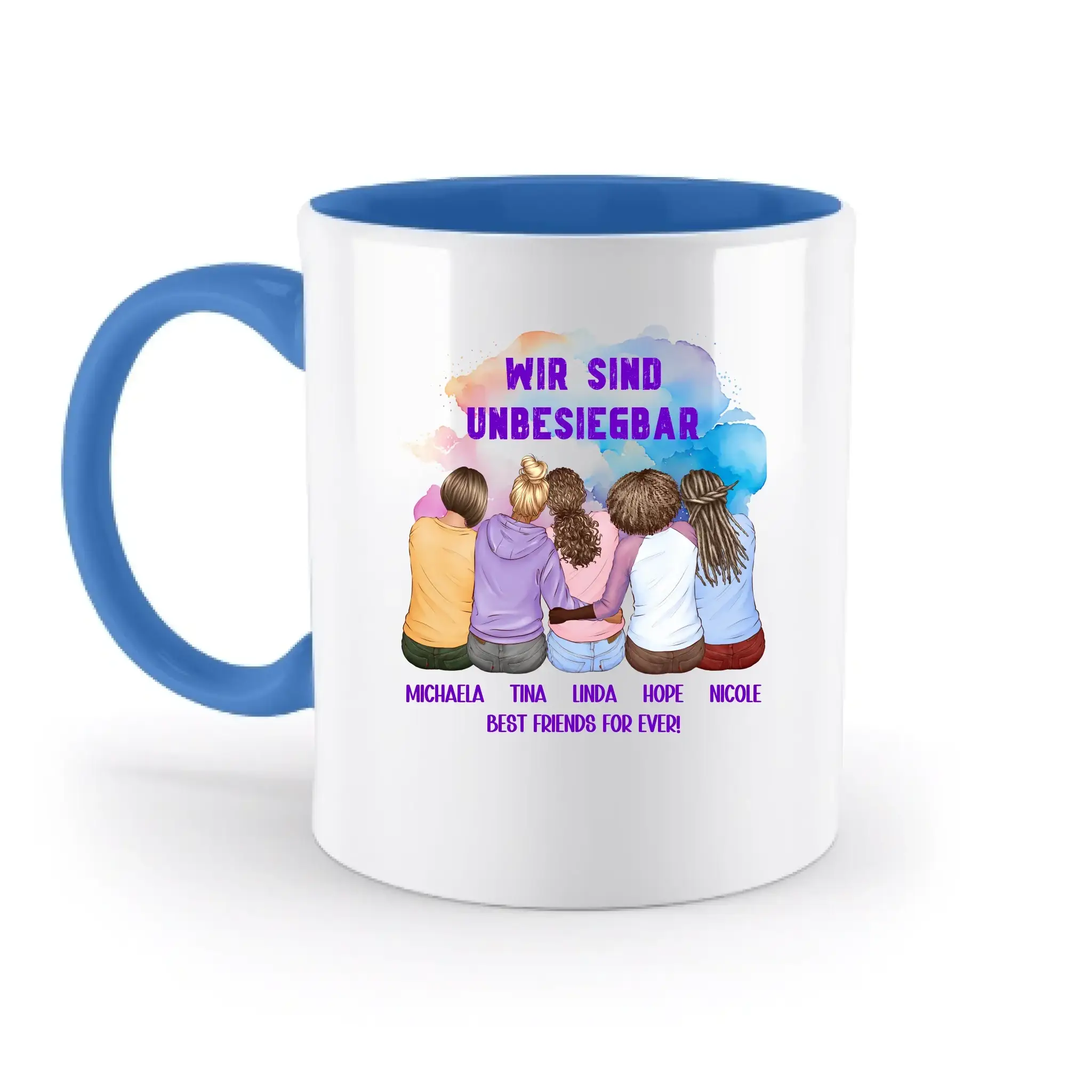 5in1: Gestalte 2-5 Freundinnen personalisierbar - zweifarbige Tasse