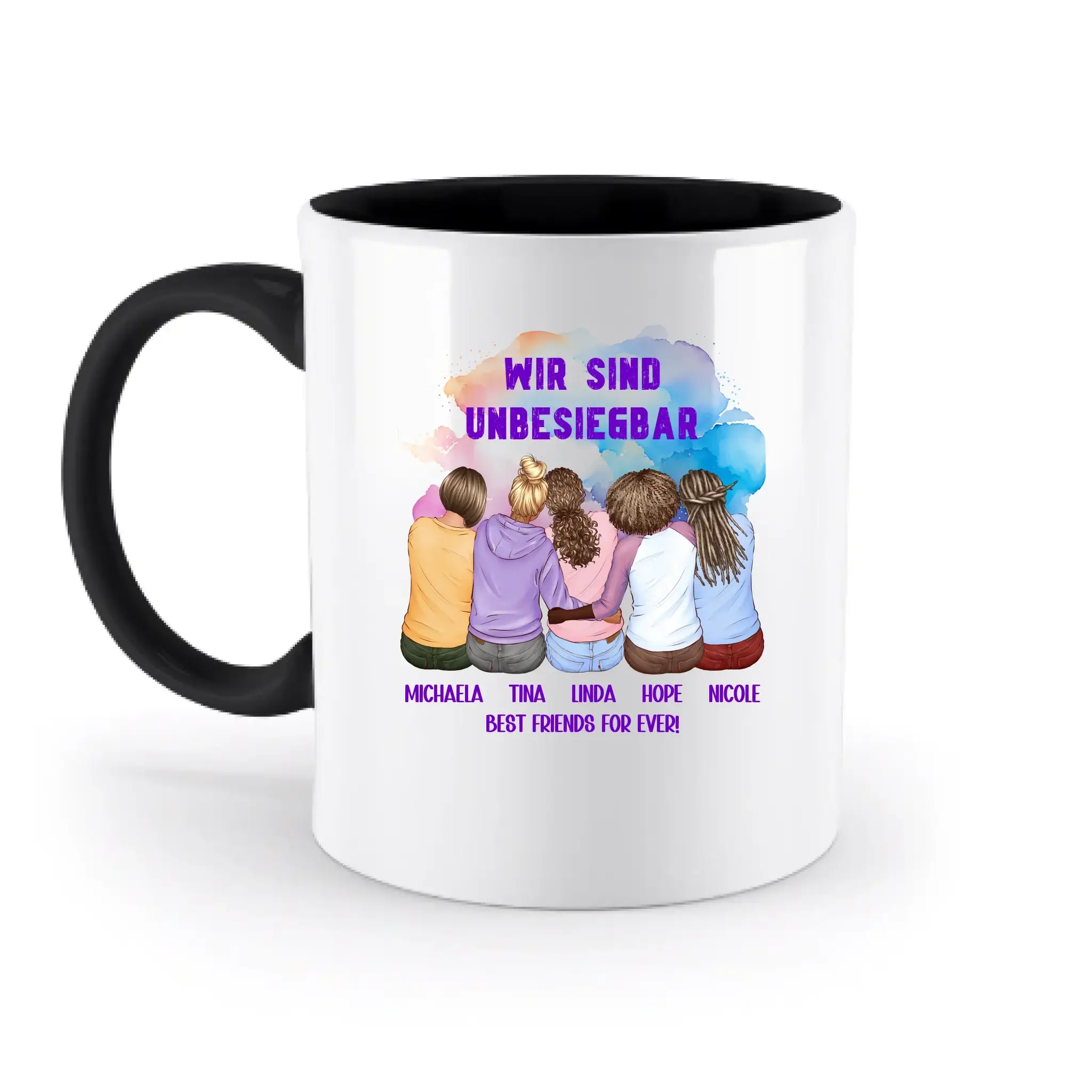 5in1: Gestalte 2-5 Freundinnen personalisierbar - zweifarbige Tasse