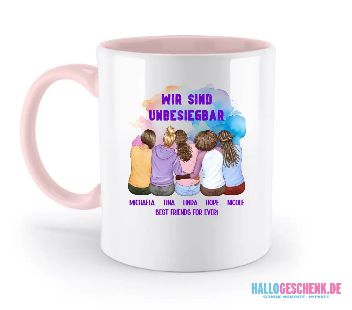 5in1: Gestalte 2-5 Freundinnen personalisierbar - zweifarbige Tasse