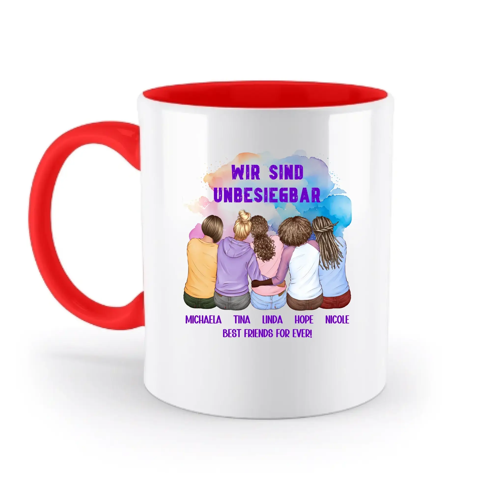5in1: Gestalte 2-5 Freundinnen personalisierbar - zweifarbige Tasse