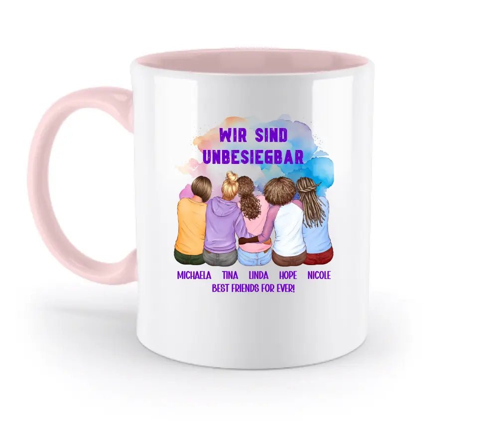 5in1: Gestalte 2 - 5 Freundinnen (personalisierbar) - zweifarbige Tasse von HalloGeschenk.de