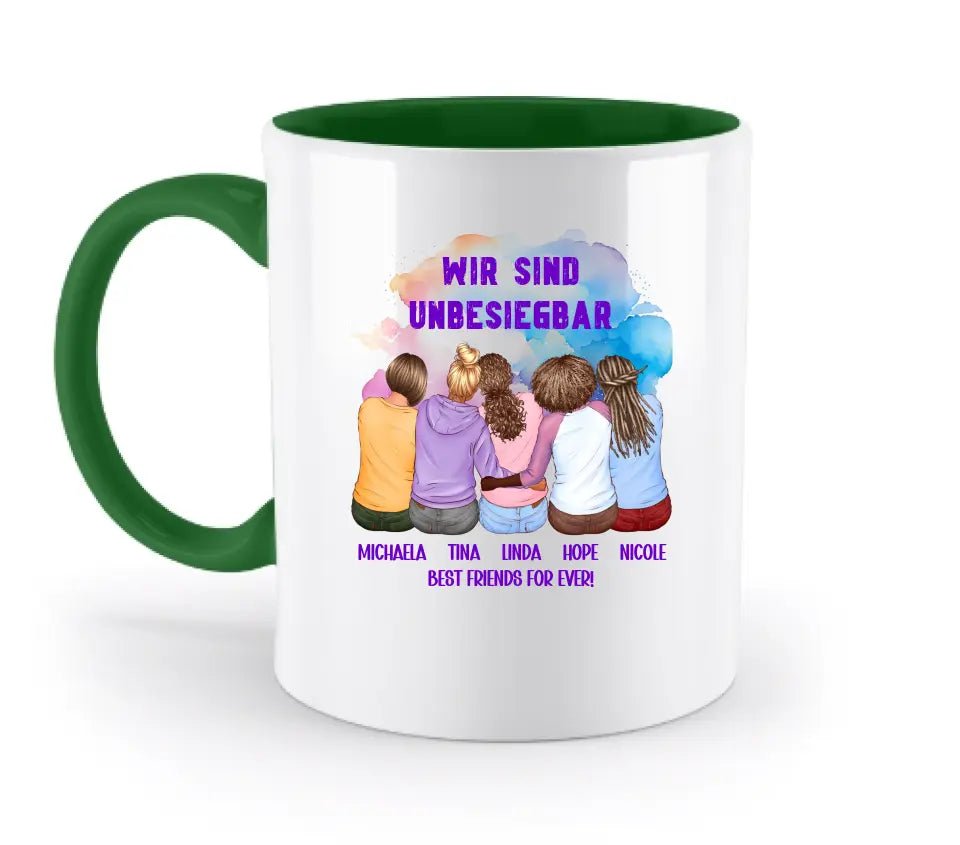 5in1: Gestalte 2 - 5 Freundinnen (personalisierbar) - zweifarbige Tasse von HalloGeschenk.de