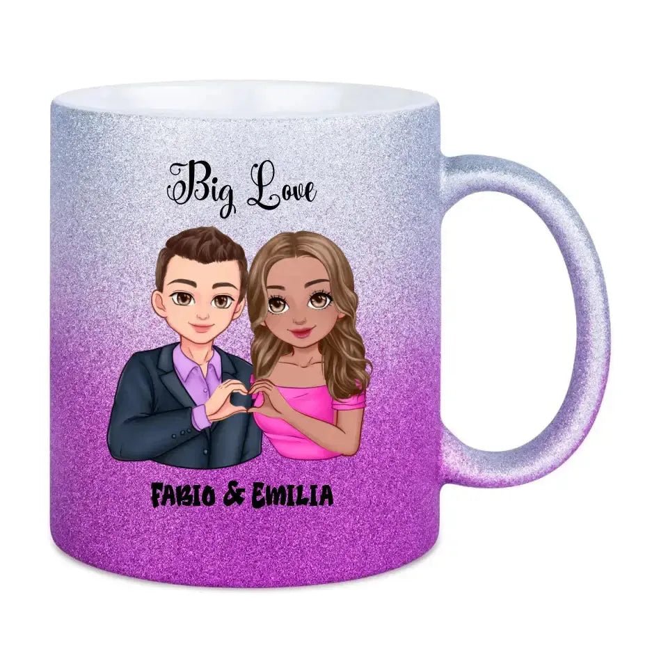 5in1: Sweet Couple personalisierbar - Glitzertasse mit Farbverlauf