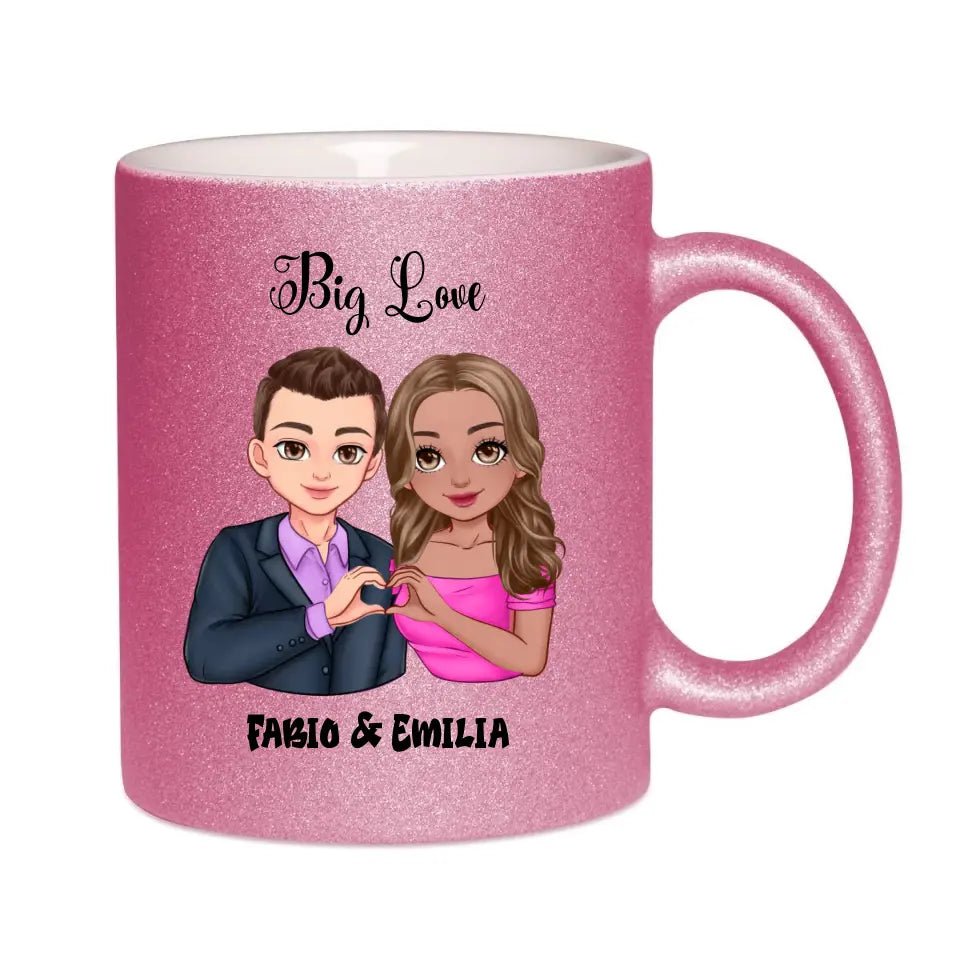 5in1: Sweet Couple (personalisierbar) - Glitzertasse ohne Farbverlauf - HalloGeschenk.de